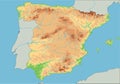 High detailed Spain physical map.