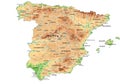 High detailed Spain physical map with labeling.