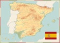 Spain Physical Map Old Colors. No text Royalty Free Stock Photo