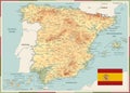 Spain Physical Map Old Colors Royalty Free Stock Photo