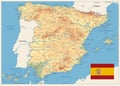 Spain Physical Map Retro Colors Royalty Free Stock Photo