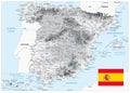 Spain Physical Map White and Gray Colors Royalty Free Stock Photo