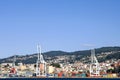 City view of Vigo with container terminal in seaport Royalty Free Stock Photo