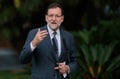 Spain prime minister Mariano Rajoy gesturing during speech