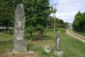 Old memorial stone on Saint James Way in Spain Royalty Free Stock Photo