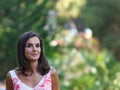 Spanish Queen Letizia pose in Marivent palace gardens wide Royalty Free Stock Photo