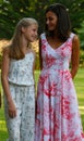 Spain Queen Letizia and Princess Leonor pose during their holidays in Mallorca Marivent palace gardens Royalty Free Stock Photo