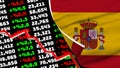 Spain Realistic Flag, Stock Finance Market Chart, Fabric Texture 3D Illustration