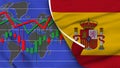 Spain Realistic Flag, Stock Finance Market, World Map, Fabric Texture 3D Illustration