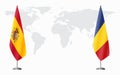 Spain and Romania flags for official meeting