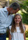 Spain King Felipe and Princess Sofia pose during their holidays in Mallorca Marivent palace gardens Royalty Free Stock Photo