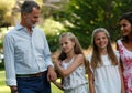 Spain Royal Family pose during their holidays in Mallorca Marivent palace gardens Royalty Free Stock Photo