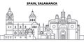 Spain, Salamanca line skyline vector illustration. Spain, Salamanca linear cityscape with famous landmarks, city sights