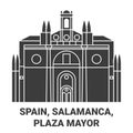 Spain, Salamanca, Plaza Mayor travel landmark vector illustration