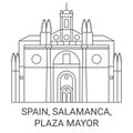 Spain, Salamanca, Plaza Mayor travel landmark vector illustration