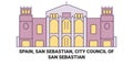 Spain, San Sebastian, City Council Of San Sebastian travel landmark vector illustration Royalty Free Stock Photo