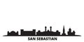 Spain, San Sebastian city skyline isolated vector illustration. Spain, San Sebastian travel black cityscape