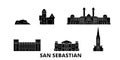 Spain, San Sebastian flat travel skyline set. Spain, San Sebastian black city vector illustration, symbol, travel sights