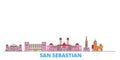 Spain, San Sebastian line cityscape, flat vector. Travel city landmark, oultine illustration, line world icons