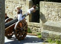 Spain, San Sebastian, Mount Urgull, Mota Castle, two children on an old cannon