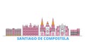 Spain, Santiago De Compostela line cityscape, flat vector. Travel city landmark, oultine illustration, line world icons