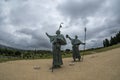 Spain Santiago de Compostela, Mount Gozo and the bronze statues of pilgrims