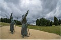 Spain Santiago de Compostela, Mount Gozo and the bronze statues of pilgrims