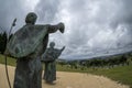 Spain Santiago de Compostela, Mount Gozo and the bronze statues of pilgrims