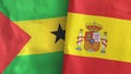 Spain and Sao Tome and Principe two flags textile cloth 3D rendering