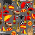 Spain seamless pattern. Spanish traditional symbols and objects