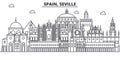 Spain, Seville architecture line skyline illustration. Linear vector cityscape with famous landmarks, city sights Royalty Free Stock Photo