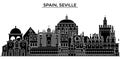 Spain, Seville architecture vector city skyline, travel cityscape with landmarks, buildings, isolated sights on