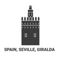 Spain, Seville, Giralda, travel landmark vector illustration