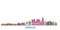 Spain, Seville line cityscape, flat vector. Travel city landmark, oultine illustration, line world icons