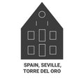 Spain, Seville, Torre Del Oro travel landmark vector illustration