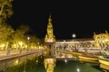 Spain Square Plaza de Espana at night, Seville, Spain, built on 1928, it is one example of the Regionalism Architecture mixing Royalty Free Stock Photo