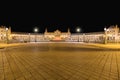 Spain Square Plaza de Espana at night, Seville, Spain, built on 1928, it is one example of the Regionalism Architecture mixing Royalty Free Stock Photo