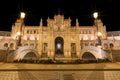 Spain Square Plaza de Espana at night, Seville, Spain, built on 1928, it is one example of the Regionalism Architecture mixing Royalty Free Stock Photo