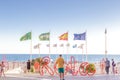 Spain summer holidays. People walking along the promenade. Rota, Cadiz, Spain Royalty Free Stock Photo