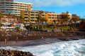 Spain, Tenerife, Puerto de Santiago - December 14, 2018: View on seaside resort at summer sunset.