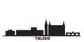 Spain, Toledo city skyline isolated vector illustration. Spain, Toledo travel black cityscape