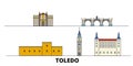 Spain, Toledo flat landmarks vector illustration. Spain, Toledo line city with famous travel sights, skyline, design.