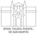 Spain, Toledo, Puente , De San Martin travel landmark vector illustration