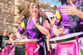 SPAIN-TORREVIEJA, CONCERT ROCK AGAINST CANCER - JUNE, 2018: Young People Girl Drum Percussion Tambourines Capoeira