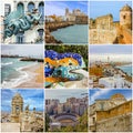 Spain travel collage - Spanish landmarks: Barcelona, Cadiz, Malaga Royalty Free Stock Photo