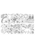 Spain travel. Coloring page. Pattern with spanish vector doodles elements. Eat spanish food. Play spanish guitar, dance