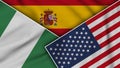 Spain United States of America Nigeria Flags Together Fabric Texture Illustration