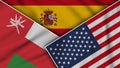 Spain United States of America Oman Flags Together Fabric Texture Illustration