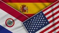 Spain United States of America Paraguay Flags Together Fabric Texture Illustration