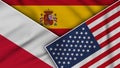 Spain United States of America Poland Flags Together Fabric Texture Illustration